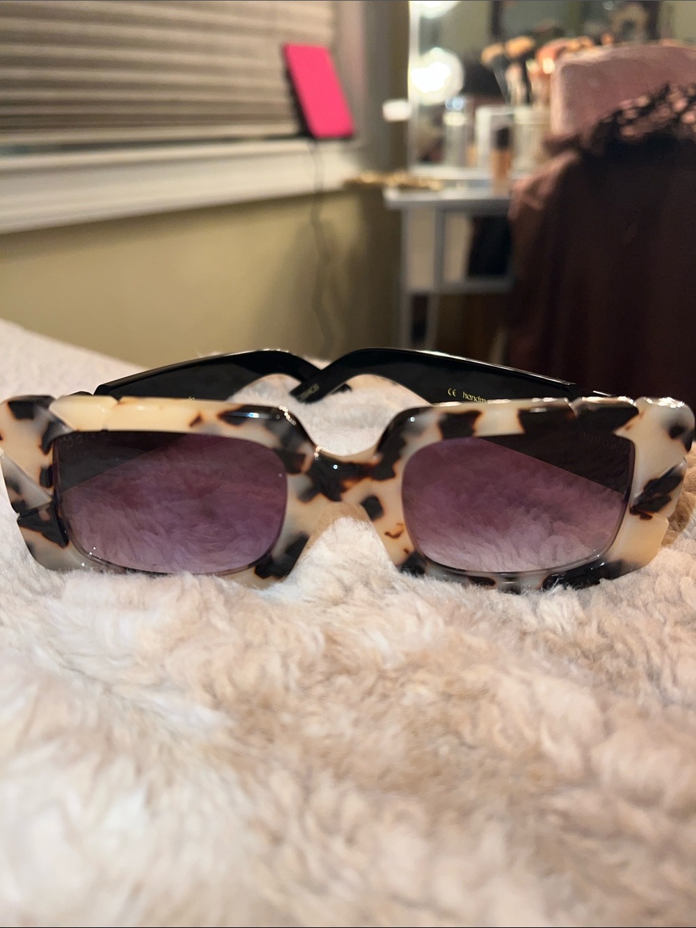 Tortoiseshell Rectangle Sunglasses with Purple Lenses